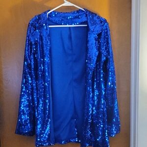 Festive Blue Sequin Jacket, Size L